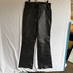 Vintage Black Leather Lace Up Flare Pants